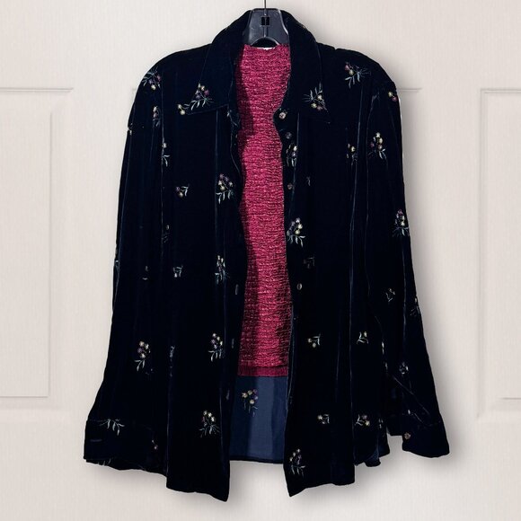 Silk Club Silk Floral Jacket & Coordinating Plisse Top Size L - Picture 2 of 8